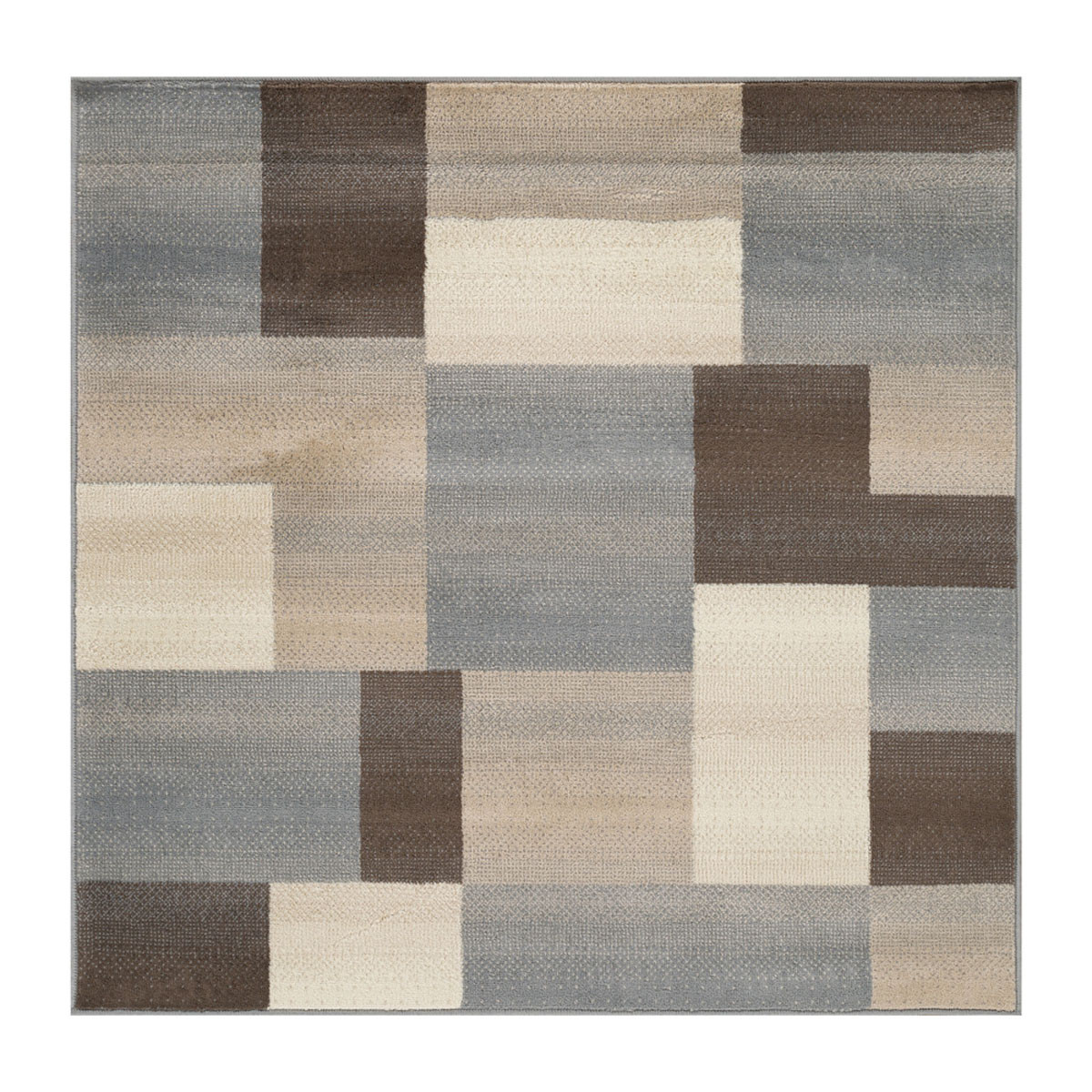 486848 5 ft. Square Patchwork Power Loom Stain Resistant Square Area Rug, Grey