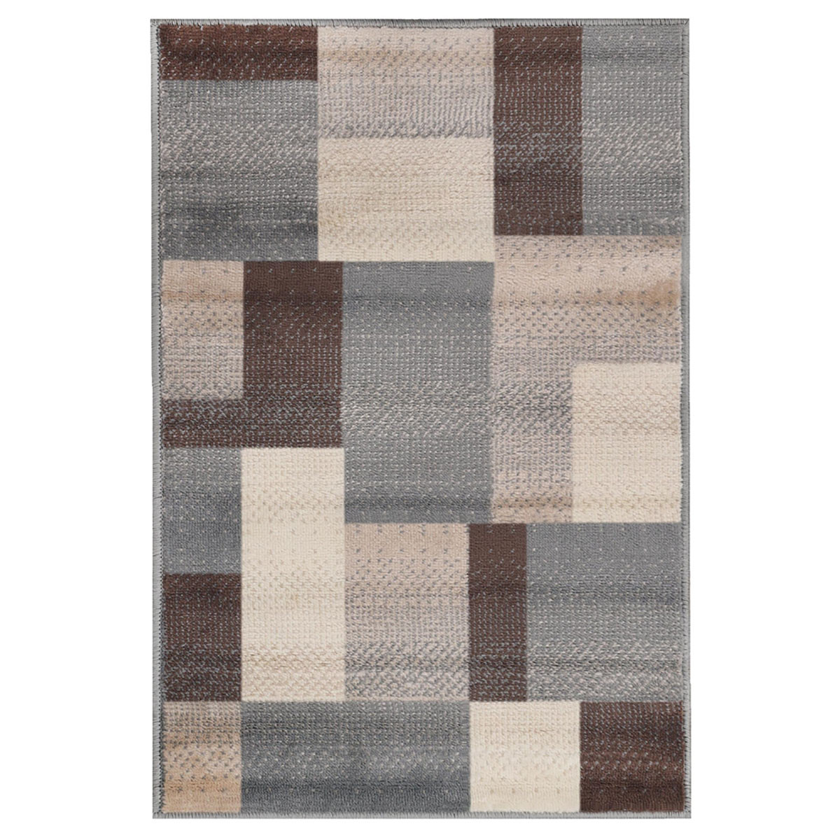 486857 7 x 9 ft. Patchwork Power Loom Stain Resistant Rectangle Area Rug, Grey