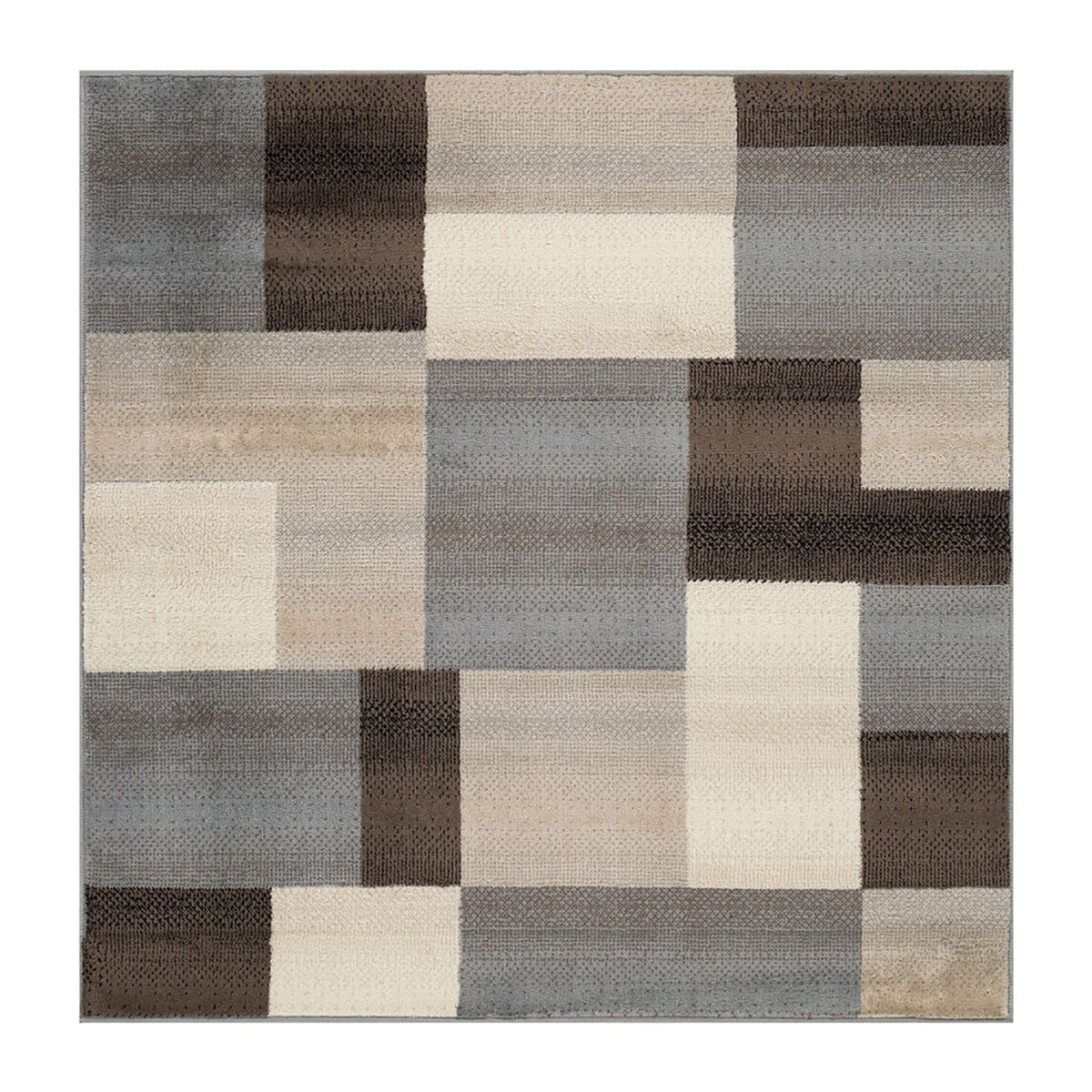 8 ft. Square Patchwork Power Loom Stain Resistant Square Area Rug - Grey & Brown