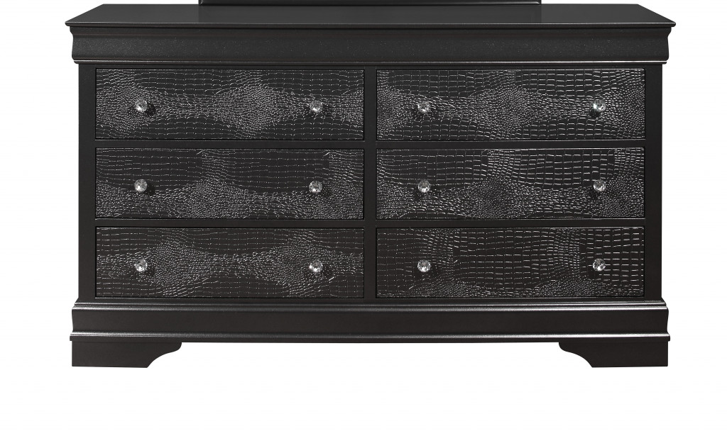 478660 58 in. Solid Wood Six Drawer Double Dresser, Metallic Grey -  HomeRoots