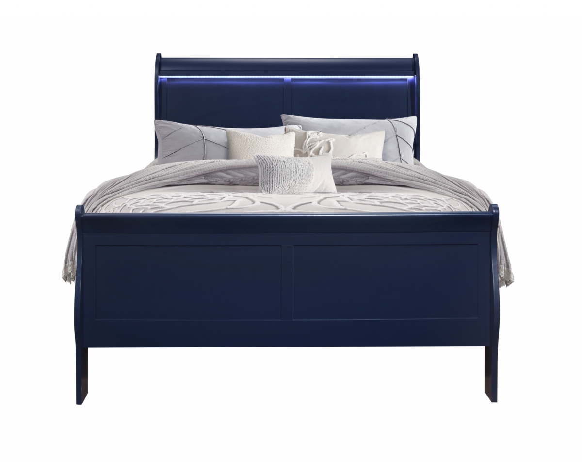Solid Wood Standard Upholstered Bed, Blue