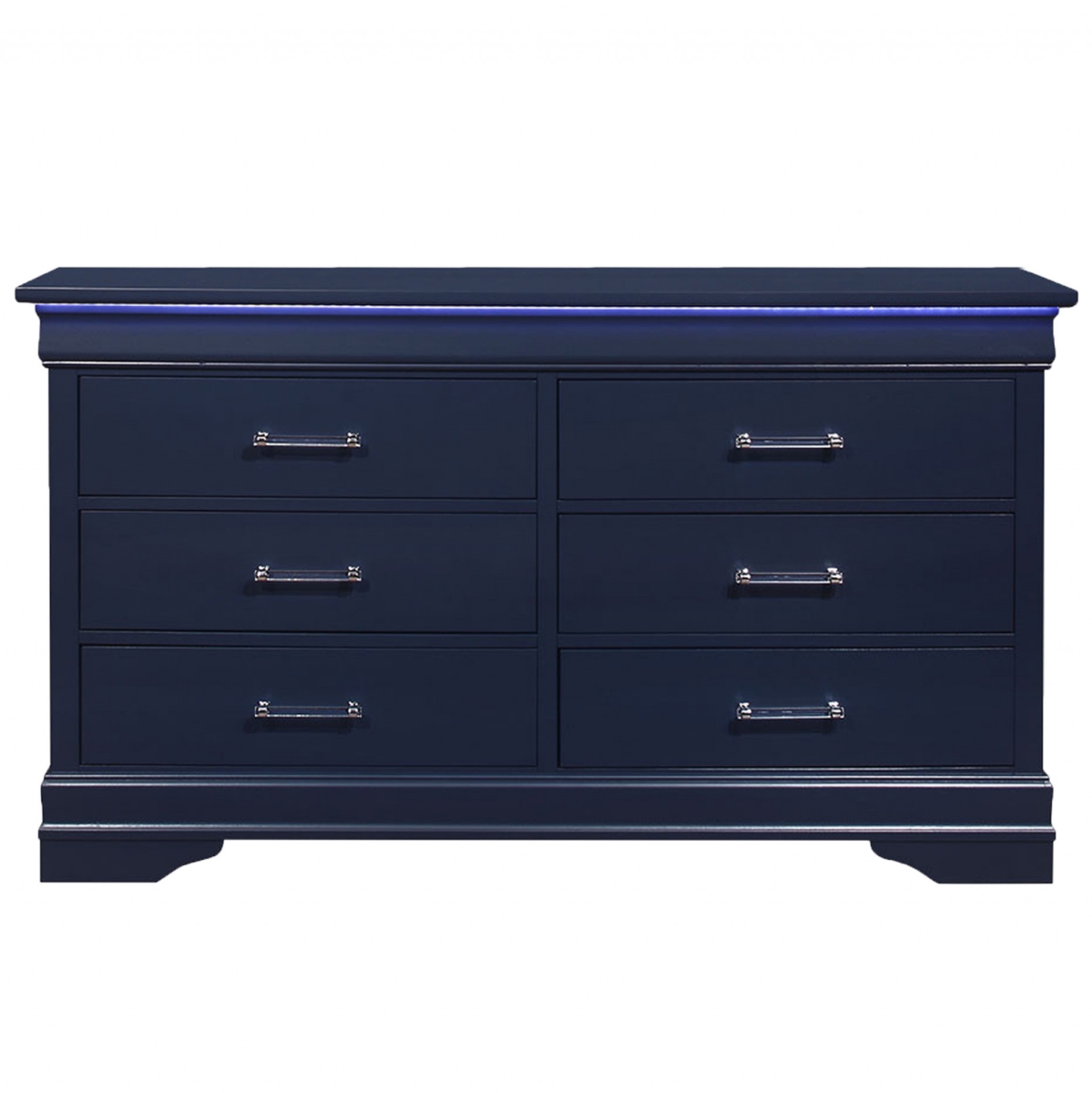 59 in. Solid Wood Six Drawer Double Dresser with LED, Blue
