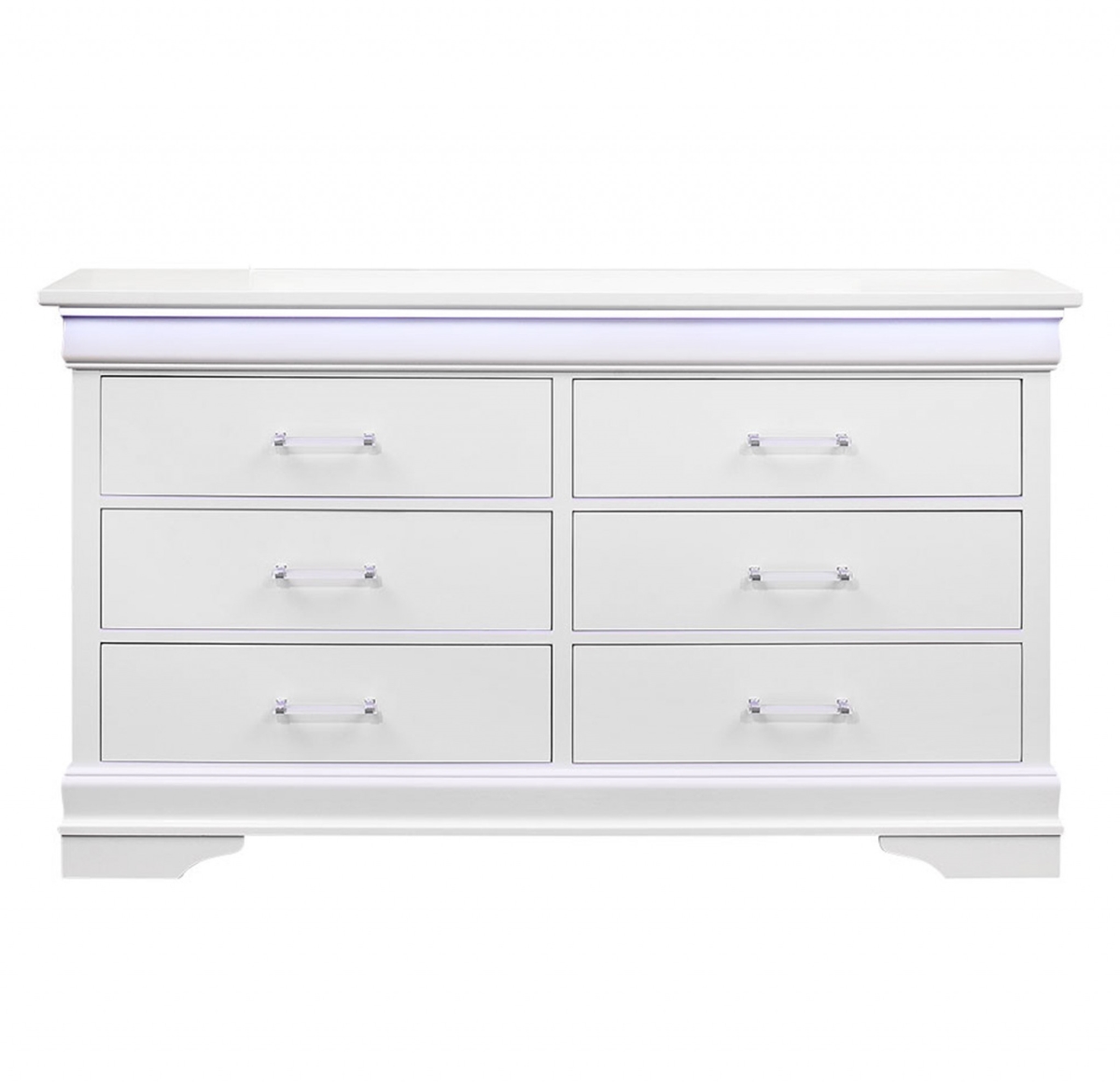 59 in. Solid Wood Six Drawer Double Dresser with LED, White