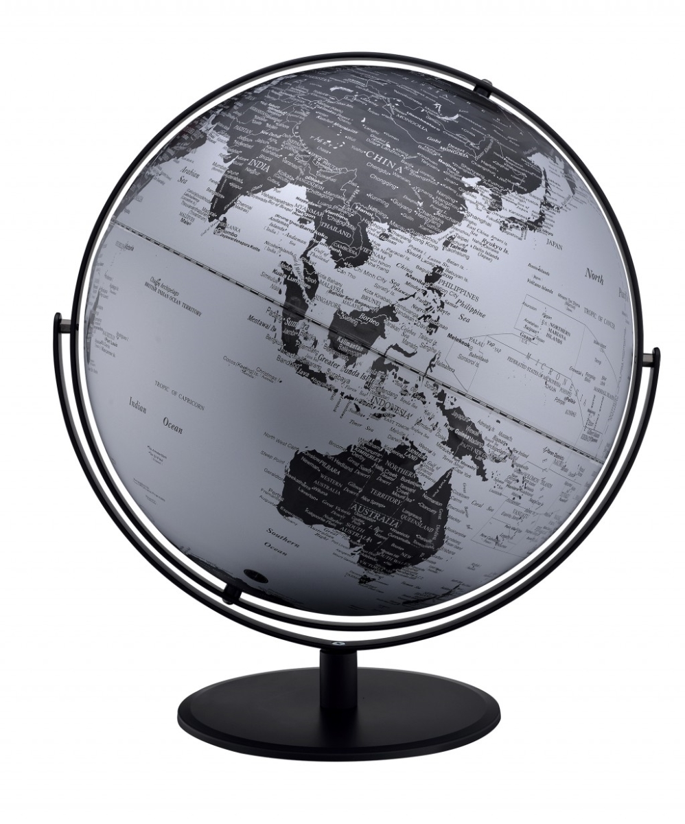 21 in. Modern Polyresin Globe, Black & Silver