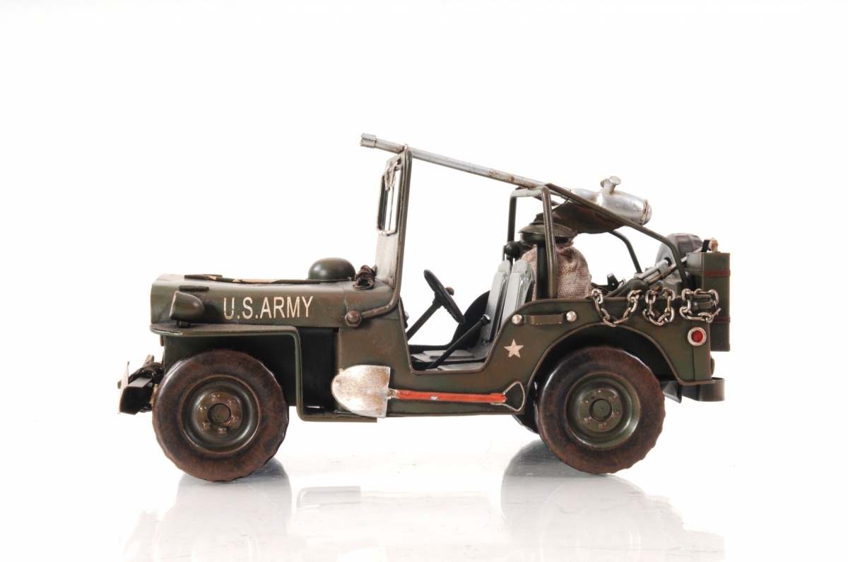 401117 6 in. Metal Hand Painted Decorative Truck, Army Green