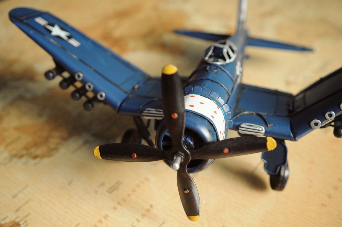 6 in. Metal Airplane Hand Painted Decorative Airplane, Blue