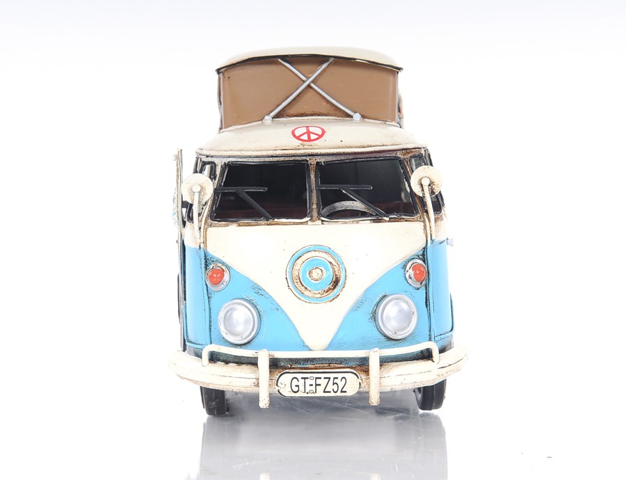6 in. Metal Volkswagen Bus Sculpture, Blue & White