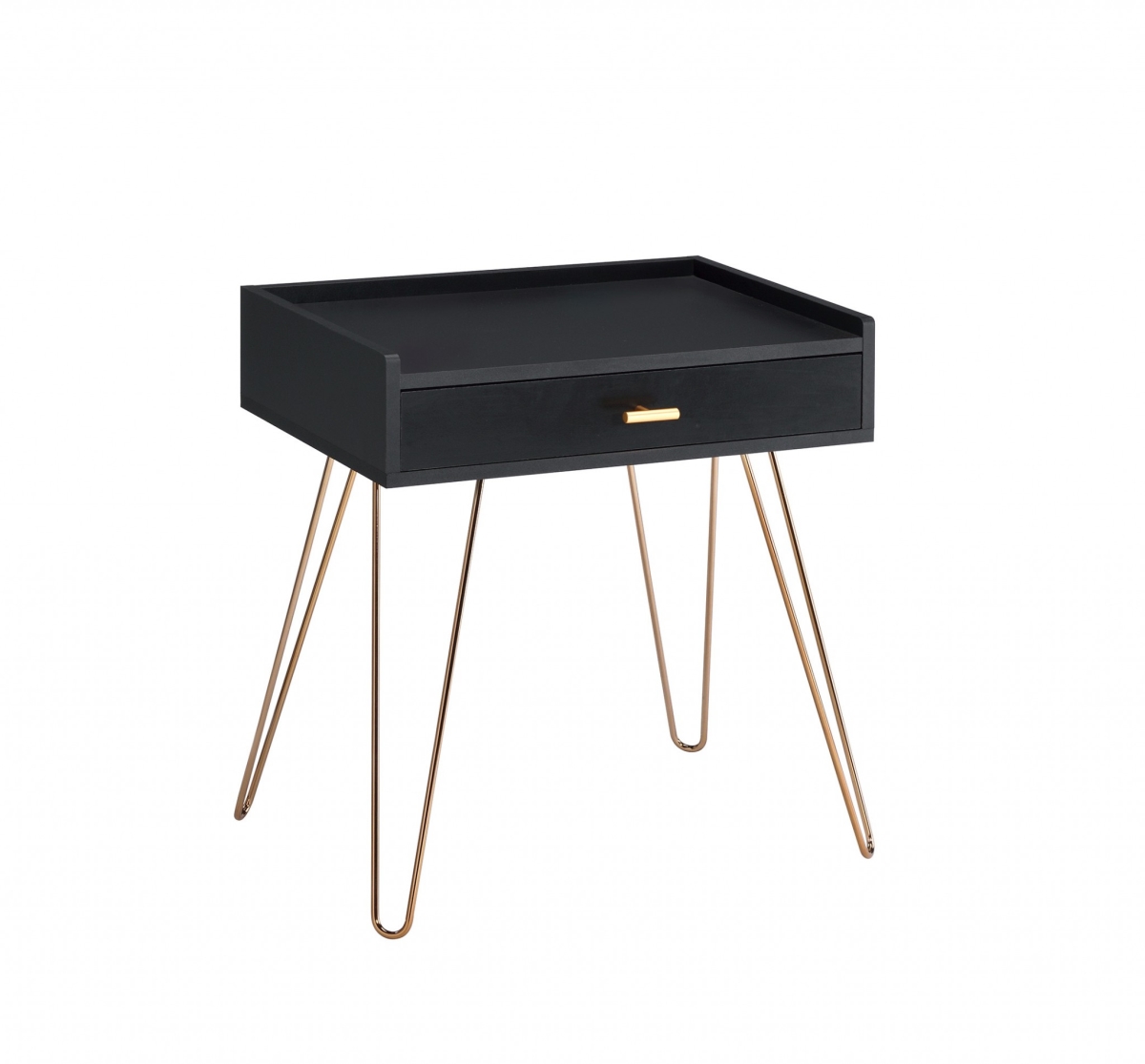 24 in. Modern Rectangular End Table with Drawer, Gold & Black
