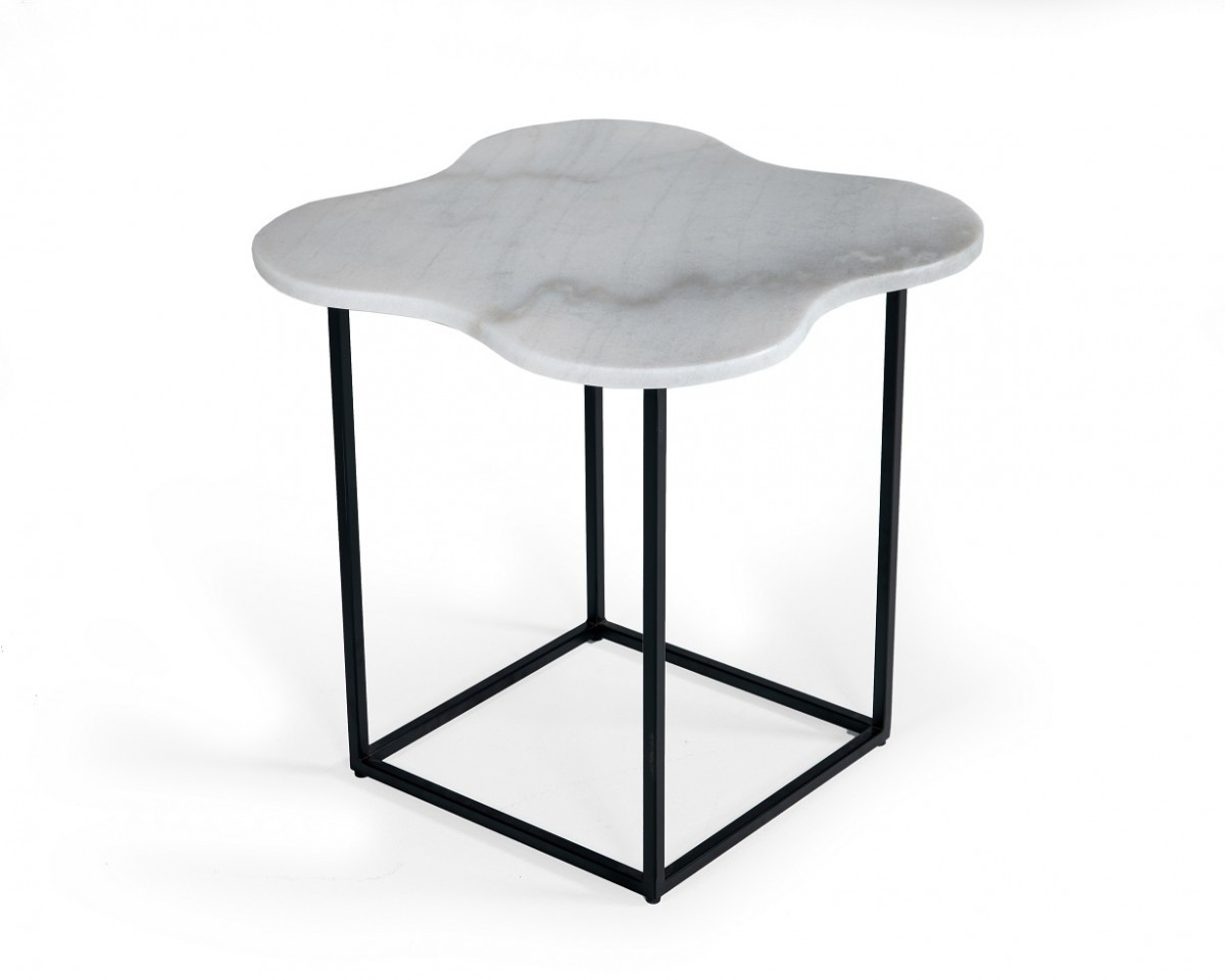 15 in. Marble Free Form End Table, Black & White