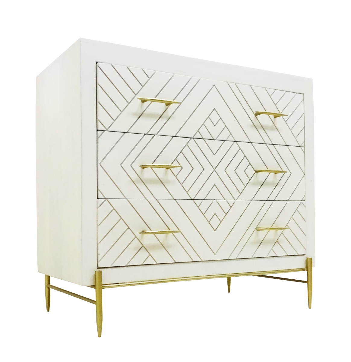 38 in. Solid Wood Three Drawer Standard Dresser, Ivory