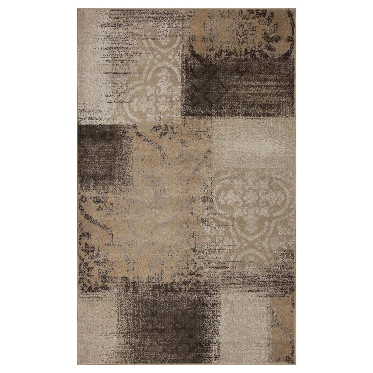 4 x 6 ft. Damask Distressed Stain Resistant Rectangle Area Rug - Beige - Gray & Black