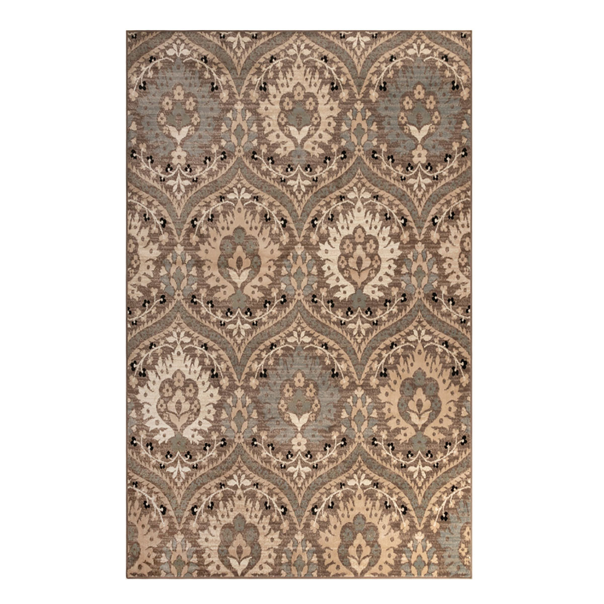 8 x 10 ft. Floral Stain Resistant Rectangle Area Rug - Ivory - Beige & Light Blue
