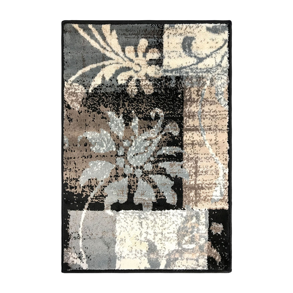 2 x 3 ft. Floral Power Loom Distressed Stain Resistant Rectangle Area Rug - Beige & Gray