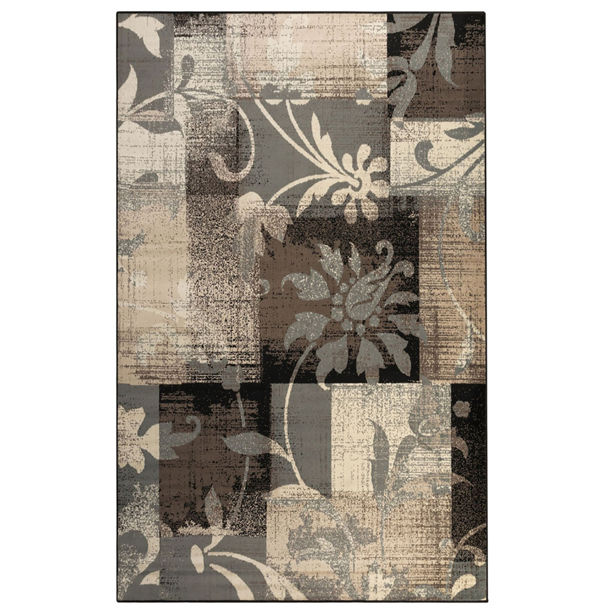 8 x 10 ft. Floral Power Loom Distressed Stain Resistant Rectangle Area Rug - Beige & Gray