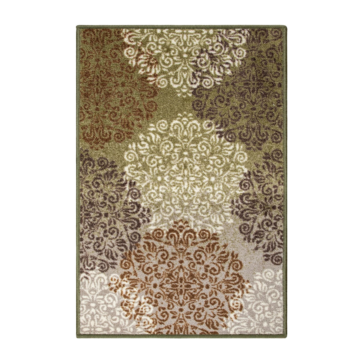 2 x 3 ft. Floral Power Loom Non Skid Rectangle Area Rug - Green & Brown