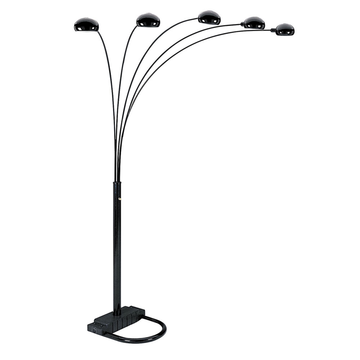 84 in. Five Light Arc Floor Lamp with Black Dome Shade, Black