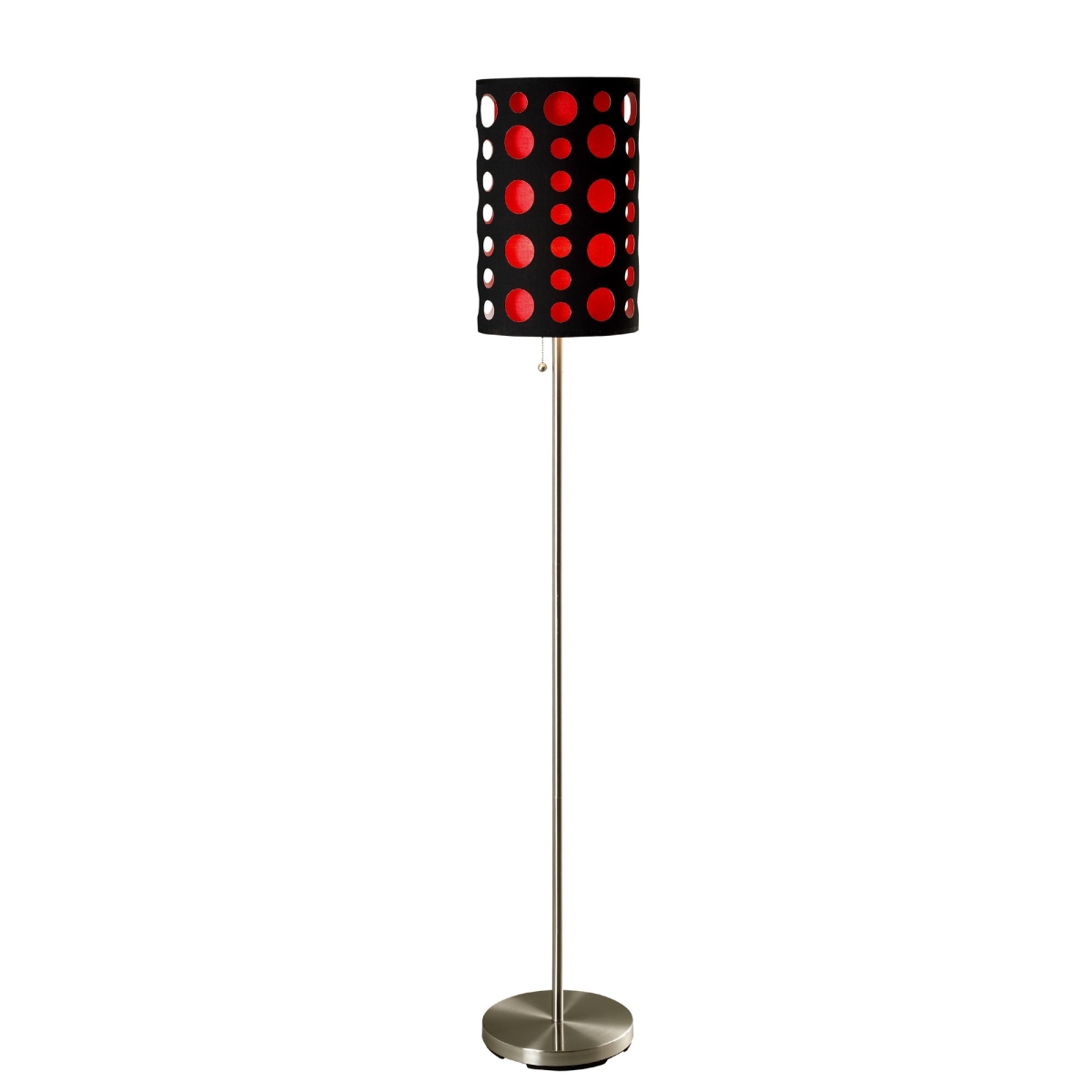 66 in. Novelty Floor Lamp with Black & Red Drum Shade, Steel