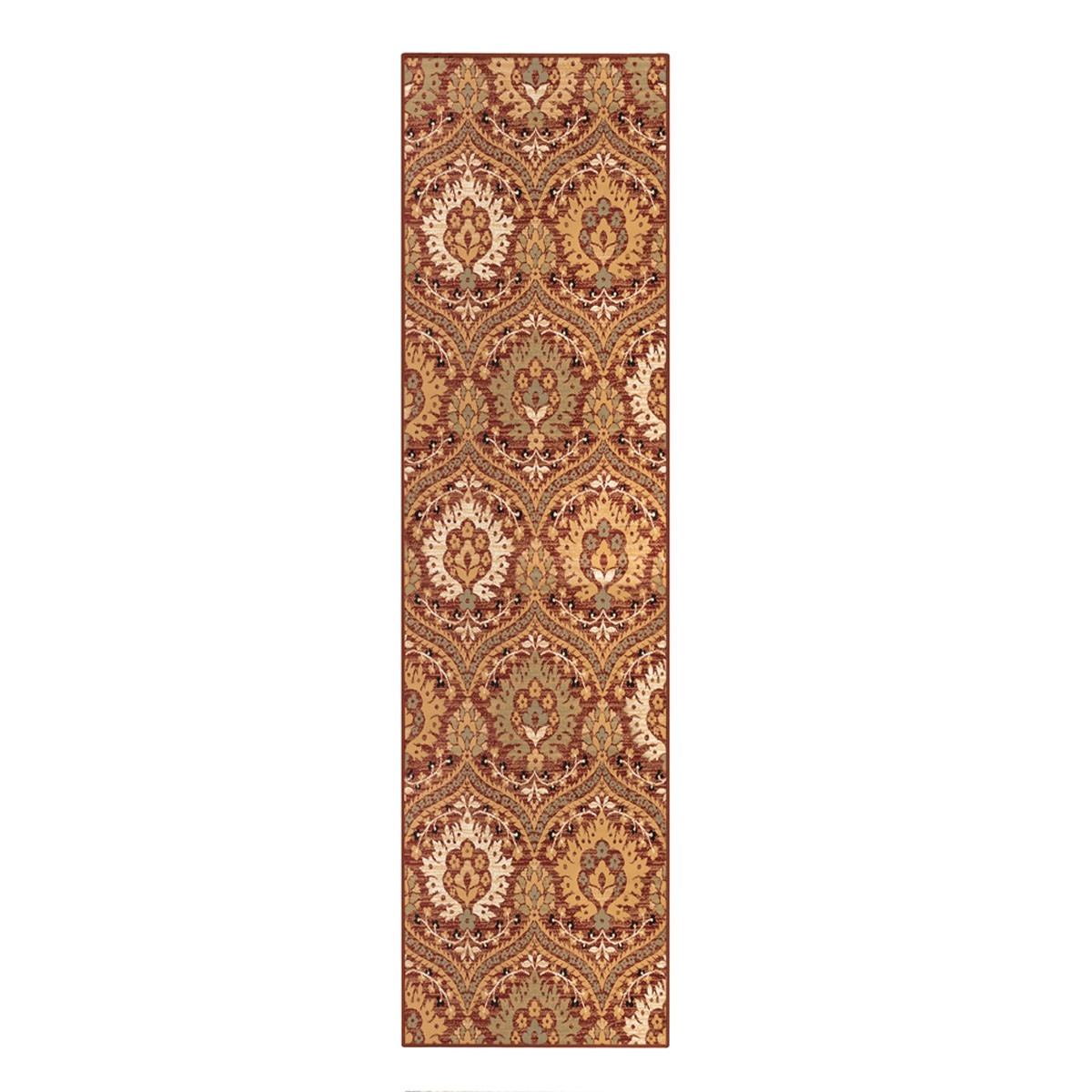 8 ft. Gold & Olive Floral Stain Resistant Runner Rug, Red, Gold & Olive