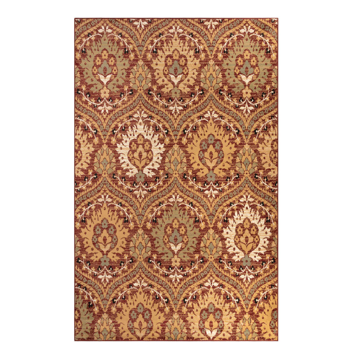 5 x 8 ft. Floral Stain Resistant Rectangle Area Rug - Red - Olive & Gold