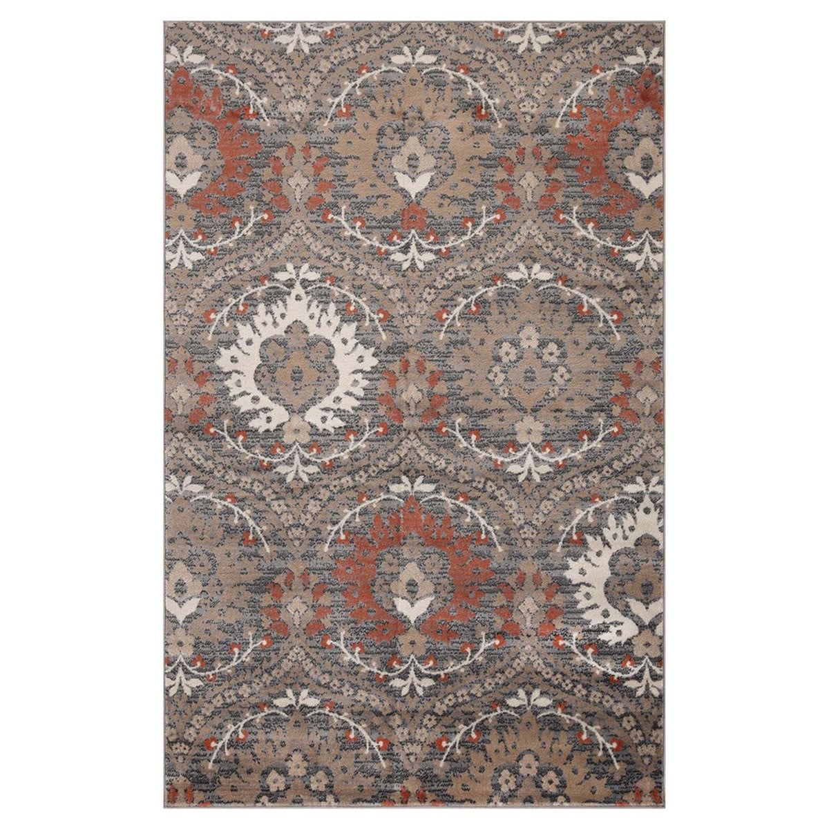 5 x 8 ft. Floral Stain Resistant Rectangle Area Rug - Rust