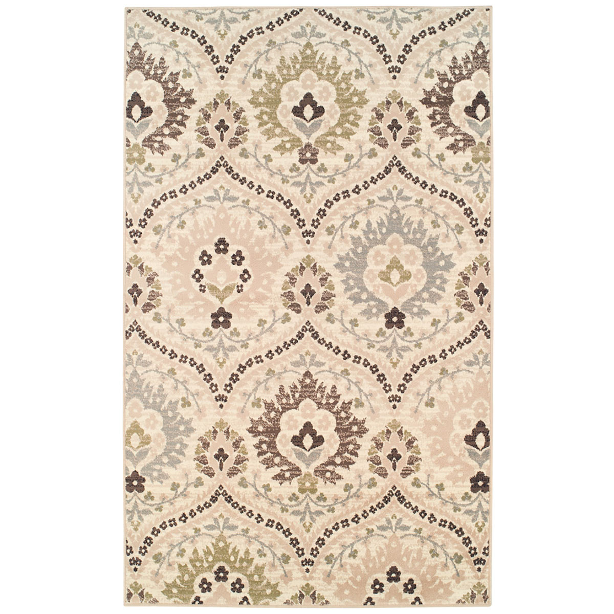 7 x 9 ft. Floral Stain Resistant Rectangle Area Rug - Ivory - Gray & Olive