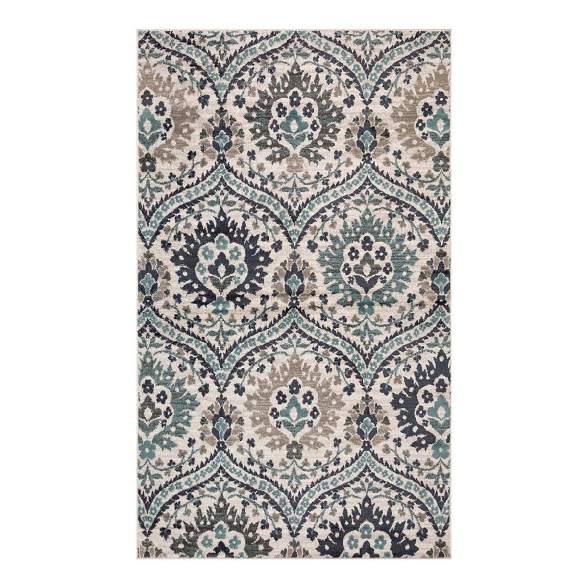 7 x 9 ft. Floral Stain Resistant Rectangle Area Rug - Ivory - Blue & Gray