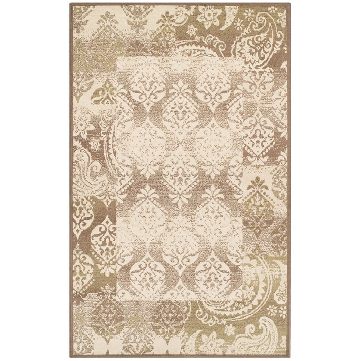 486971 5 x 8 ft. Damask Power Loom Distressed Stain Resistant Rectangular Area Rug, Brown