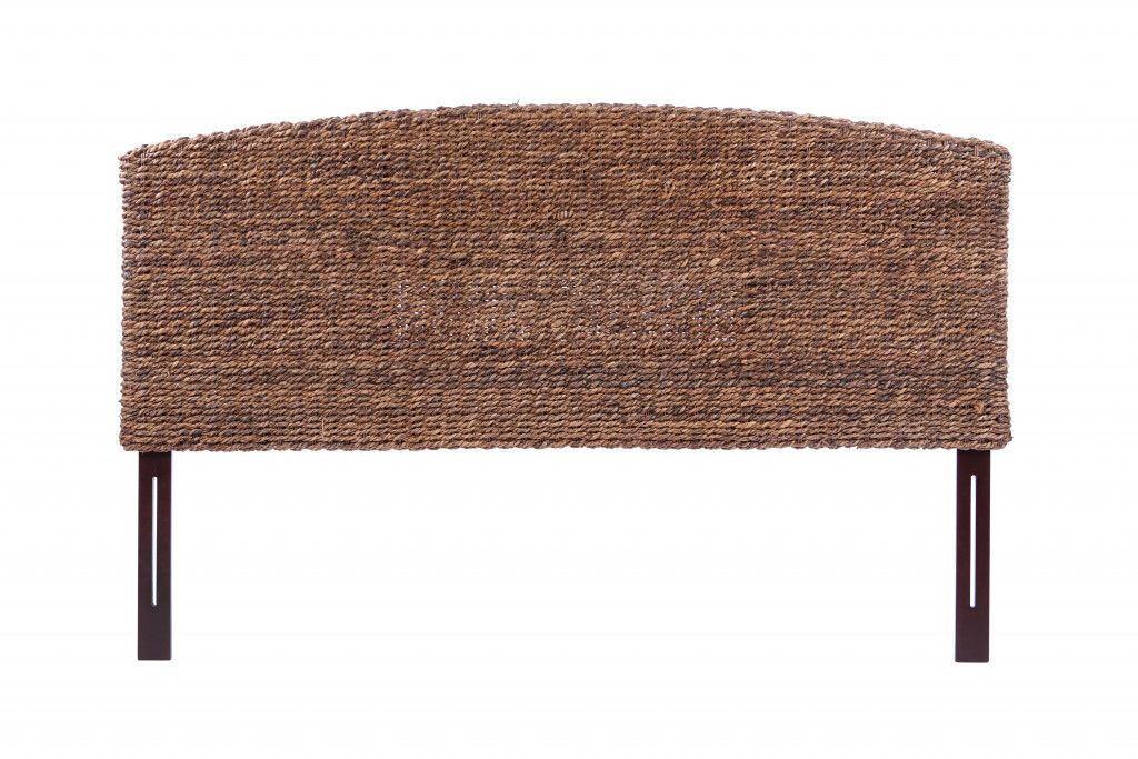 474689 Woven Banana Leaf Curved Camelback King Size Headboard, Brown Natural & Rustic