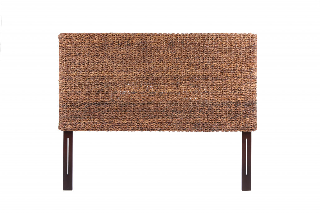474692 Woven Banana Leaf Straight Rectangular Queen Size Headboard, Brown Natural & Rustic