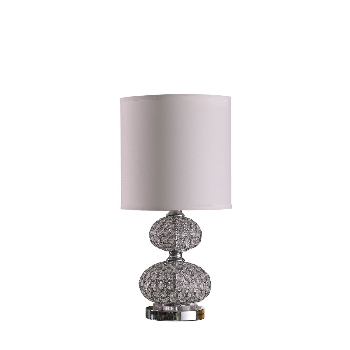 24 in. Faux Crystal Double Orb Table Lamp with White Classic Drum Shade, Chrome -  Estallar, ES3103426