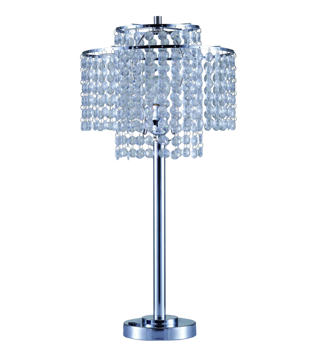 26 in. Glam Two Tier Chandelier USB Table Lamp, Silver