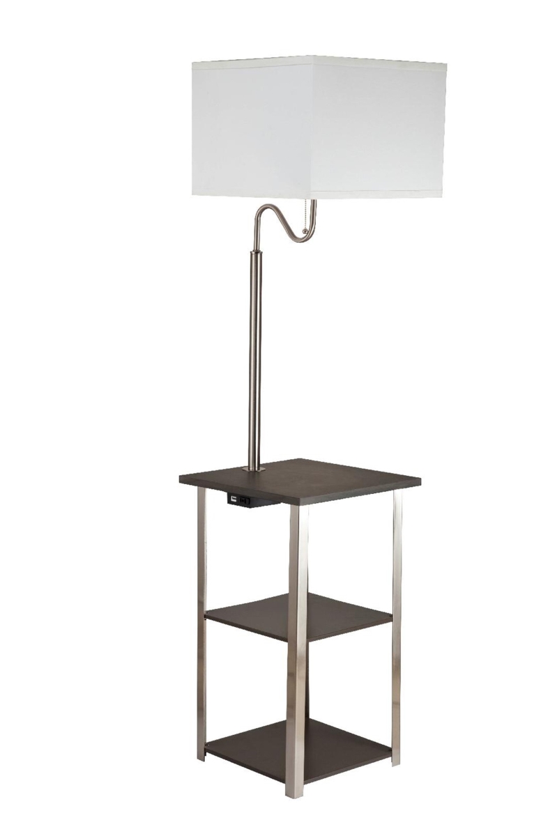 58 in. Tray Table Floor Lamp with White Square Shade, Steel