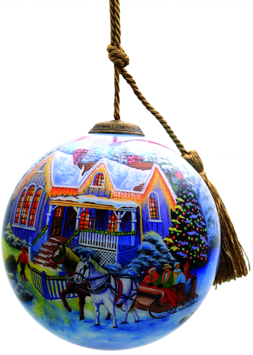 Picture of HomeRoots 477438 Christmas Home & Horse Carriage Hand Painted Mouth Blown Glass Ornament&#44; Multi Color