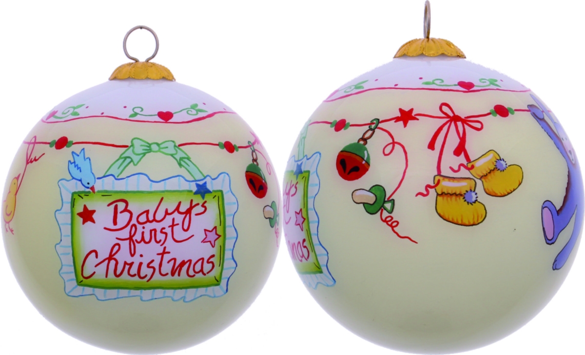 Picture of HomeRoots 477454 Babys First Christmas with Motifs Hand Painted Mouth Blown Glass Ornament, Multi Color