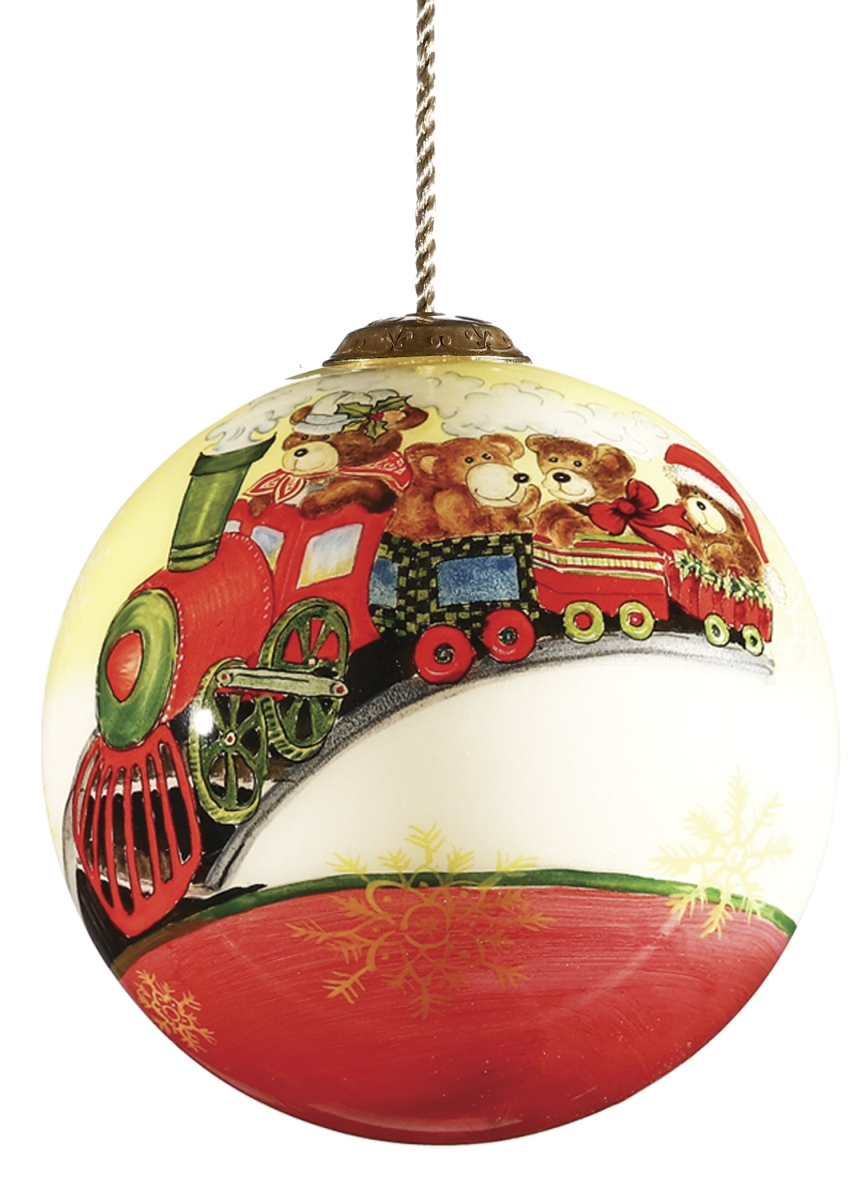 Picture of HomeRoots 477459 Teddy on Toy Train Hand Painted Mouth Blown Glass Ornament, Multi Color