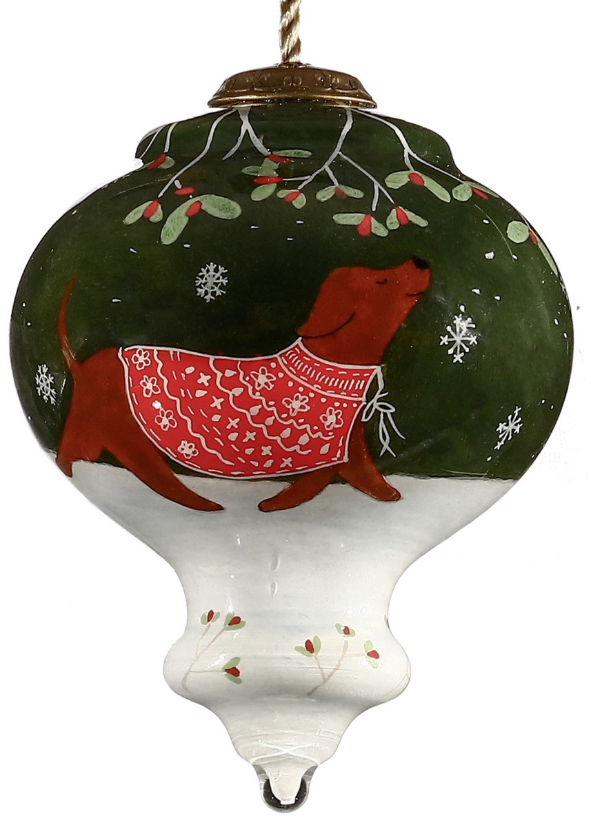 Picture of HomeRoots 477460 Trotting Dog in Comfy Christmas Attire Hand Painted Mouth Blown Glass Ornament, Multi Color