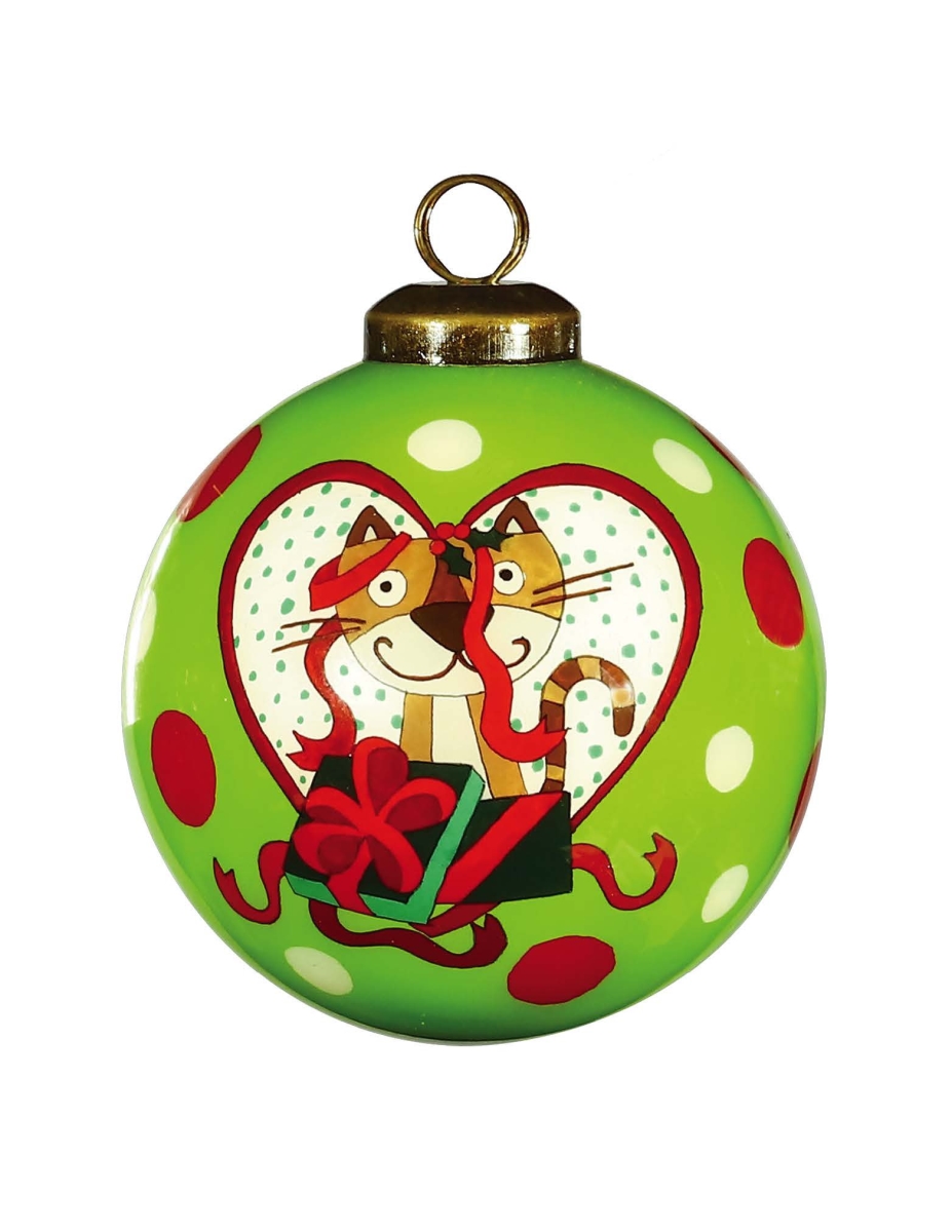 Picture of HomeRoots 477472 Charming Cat in A Heart Hand Painted Mouth Blown Glass Ornament, Multi Color