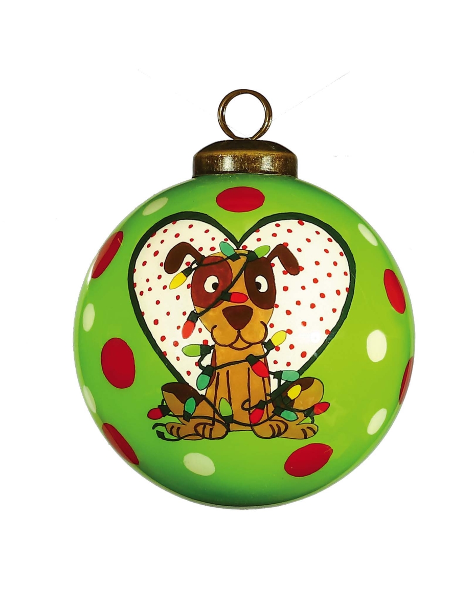 Picture of HomeRoots 477473 Charming Dog in A Heart Hand Painted Mouth Blown Glass Ornament, Multi Color