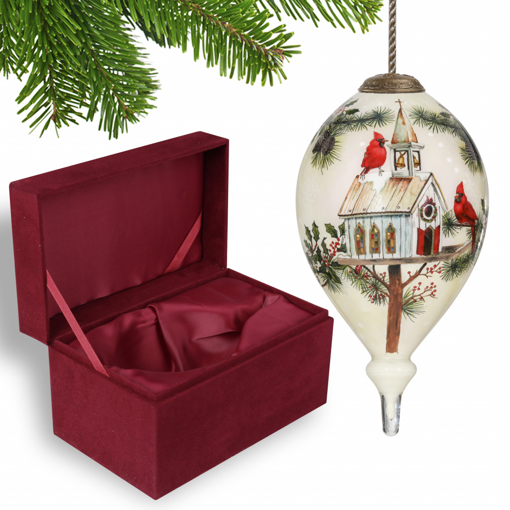 Picture of HomeRoots 477480 Home of the Red Cardinals Hand Painted Mouth Blown Glass Ornament, Multi Color