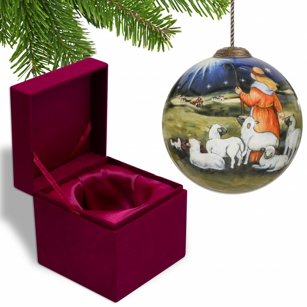 Picture of HomeRoots 477484 Shepherd Gazing Into the Star of Bethlehem Hand Painted Mouth Blown Glass Ornament, Multi Color