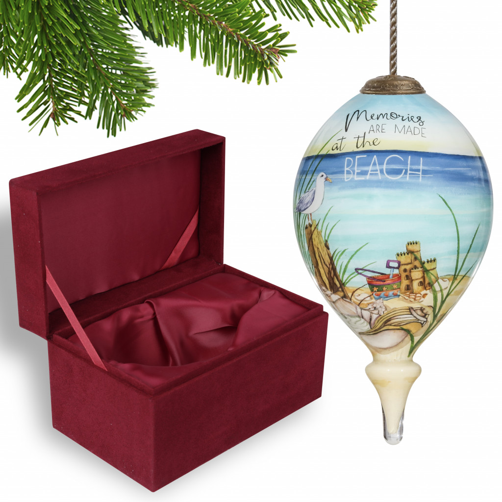 Beach Memories Hand Painted Mouth Blown Glass Ornament, Multi Color
