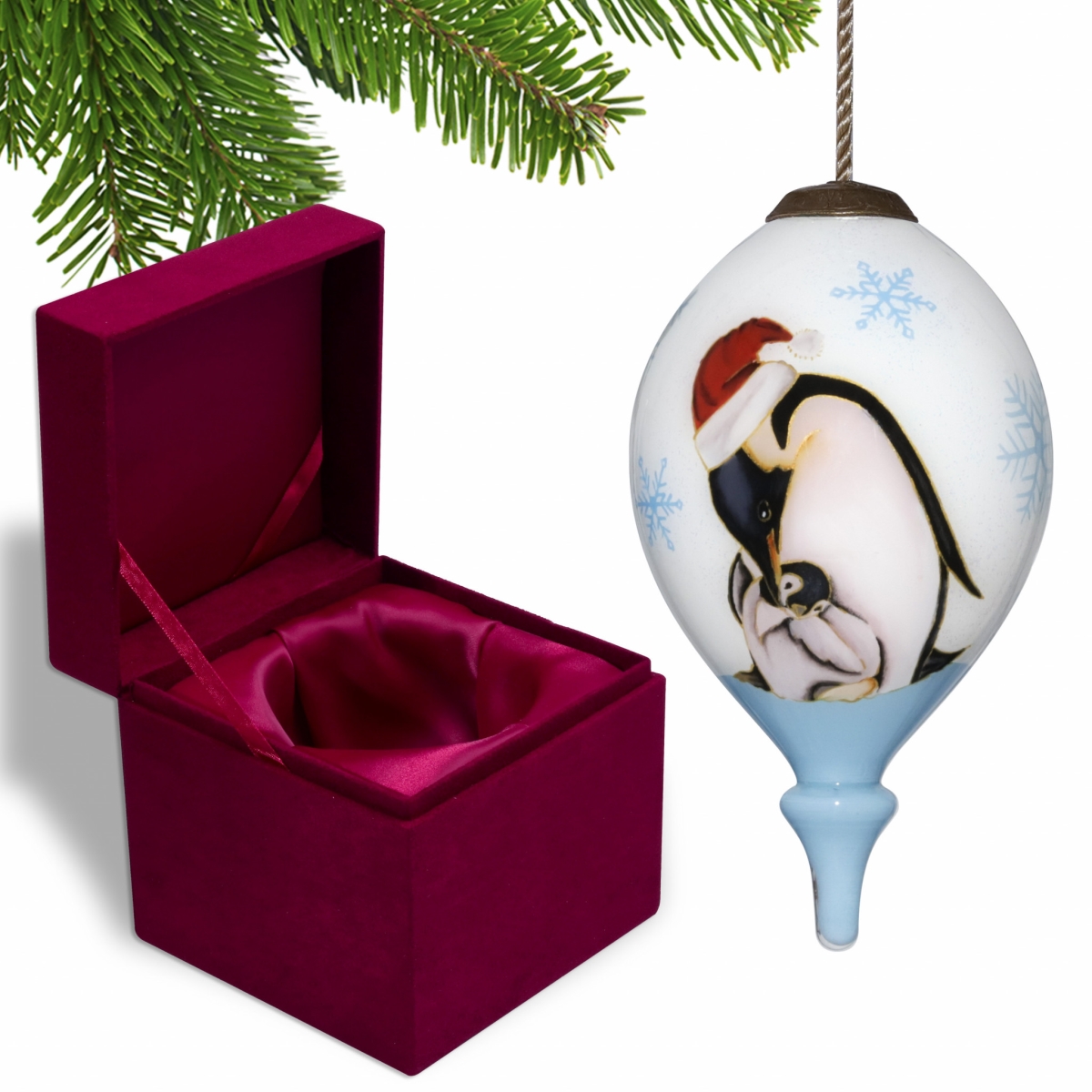 Picture of HomeRoots 477501 Penguin Mother & Child Hand Painted Mouth Blown Glass Ornament&#44; Multi Color