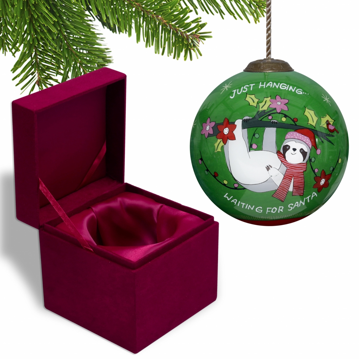 Picture of HomeRoots 477506 Just Hanging Sloth Merry Lights Hand Painted Mouth Blown Glass Ornament, Multi Color