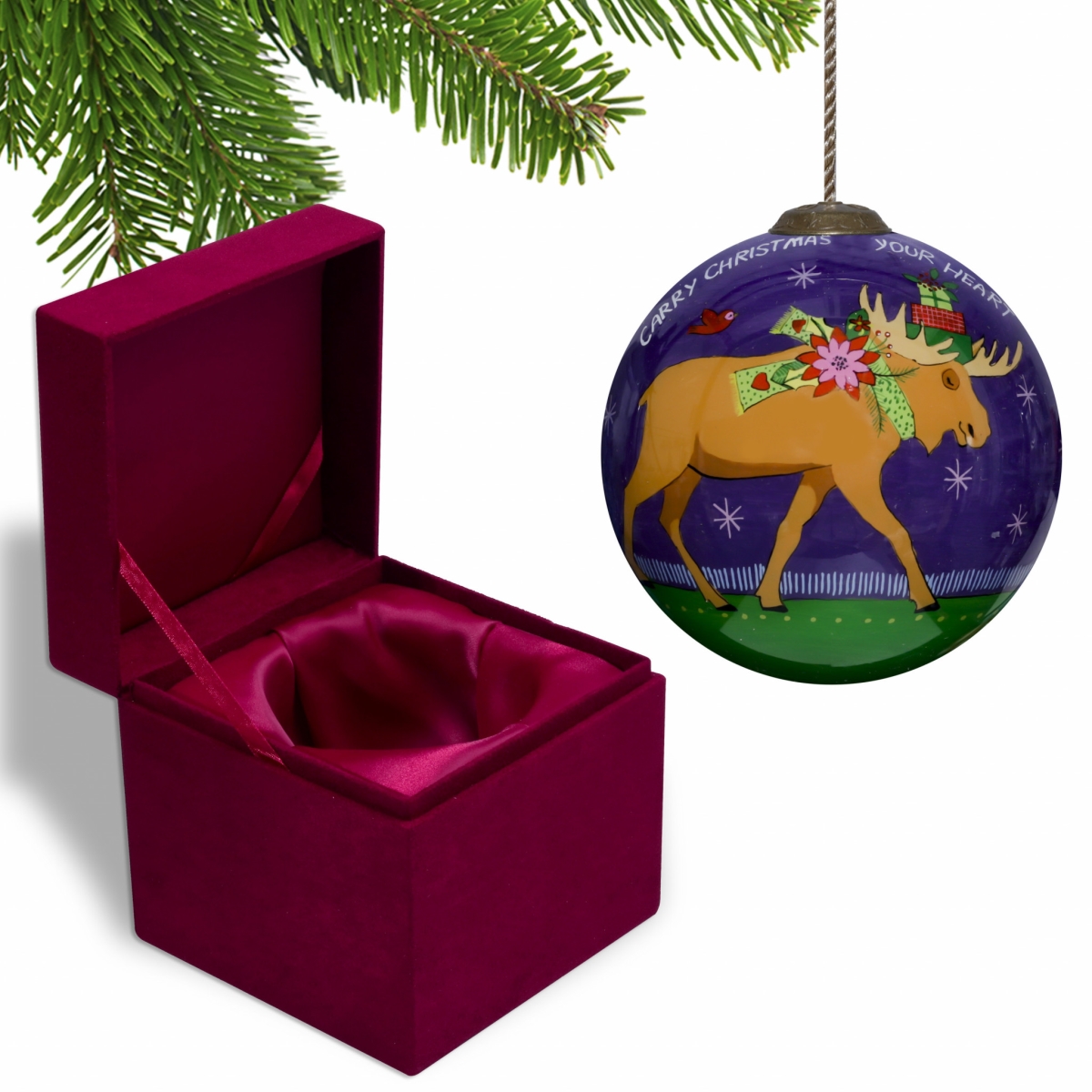 Picture of HomeRoots 477507 Christmas Moose Walking Hand Painted Mouth Blown Glass Ornament, Multi Color