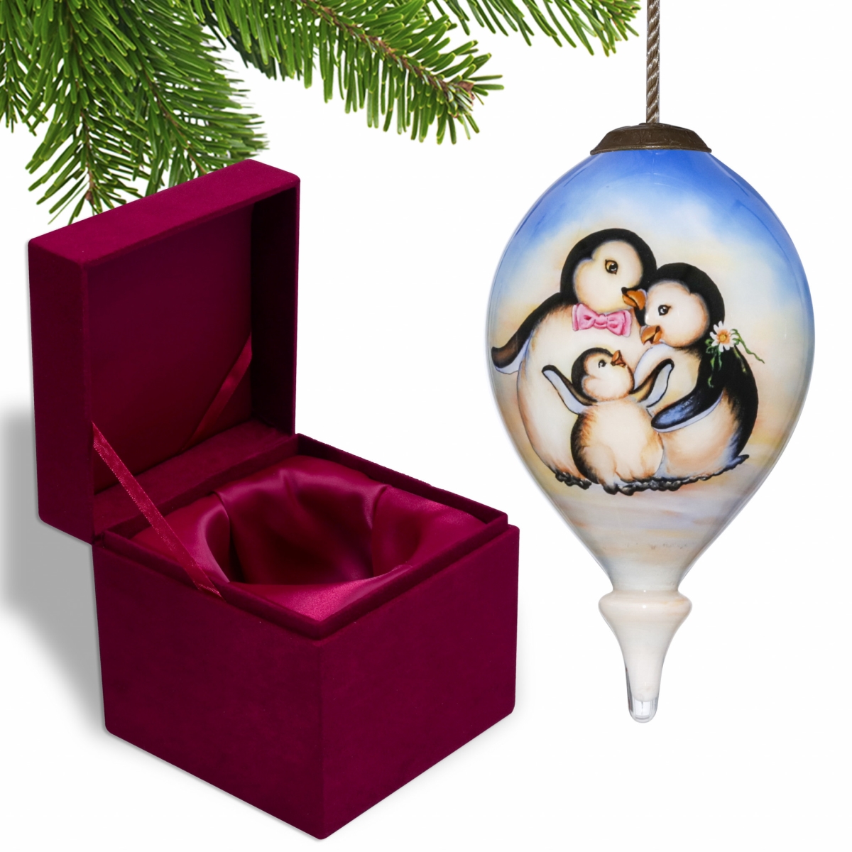 Picture of HomeRoots 477516 Family of Penguins Hand Painted Mouth Blown Glass Ornament, Multi Color