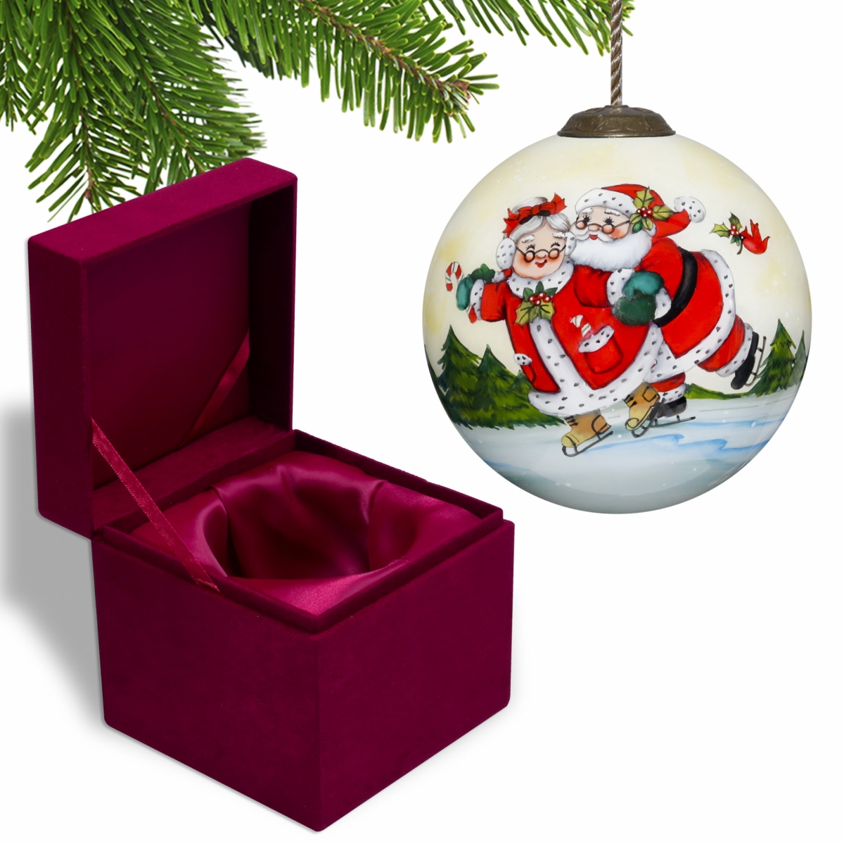 Picture of HomeRoots 477522 Ice Skating Mr. & Mrs. Santa Hand Painted Mouth Blown Glass Ornament&#44; Multi Color