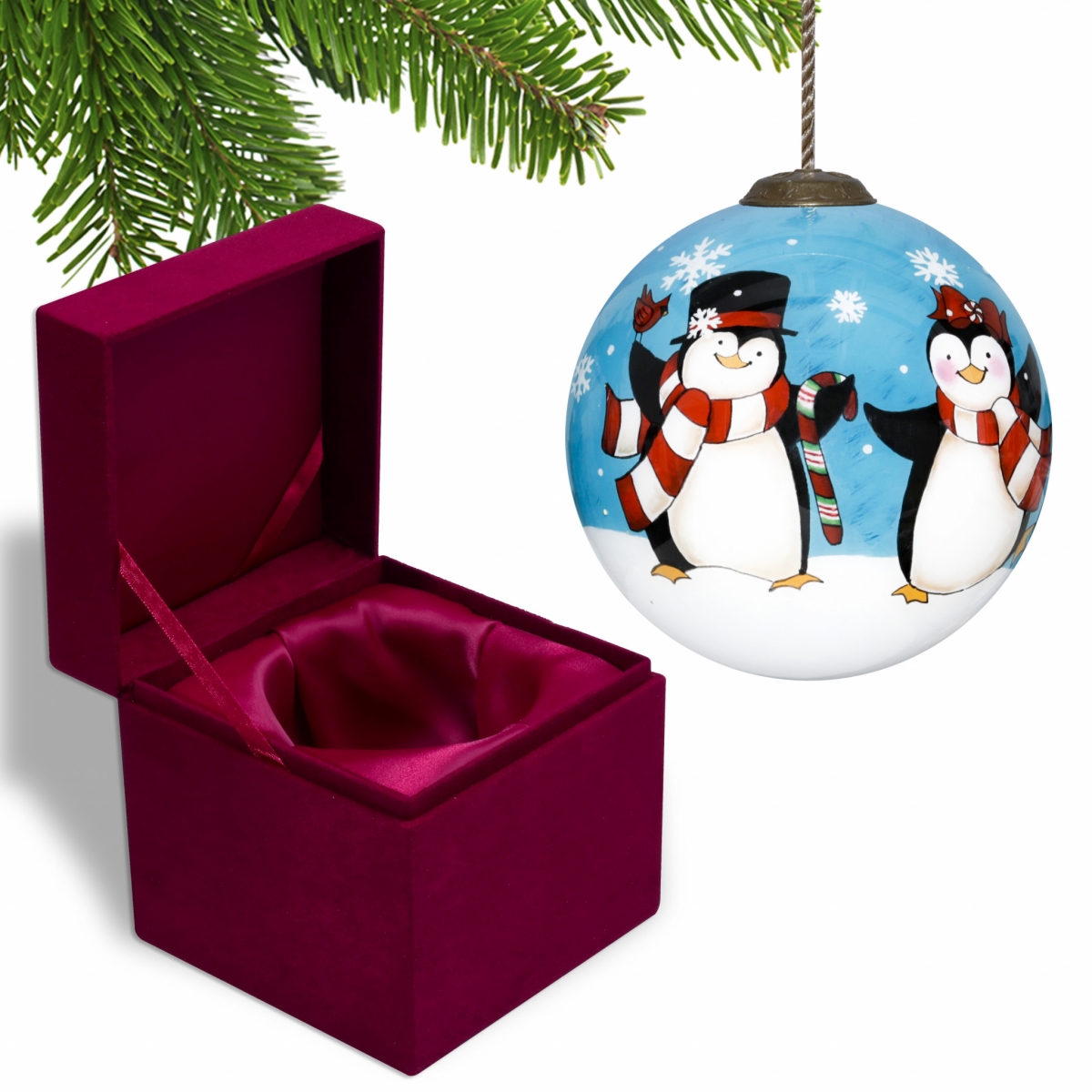 Picture of HomeRoots 477523 Anywhere with You Is Always Better Penguin Hand Painted Mouth Blown Glass Ornament, Multi Color
