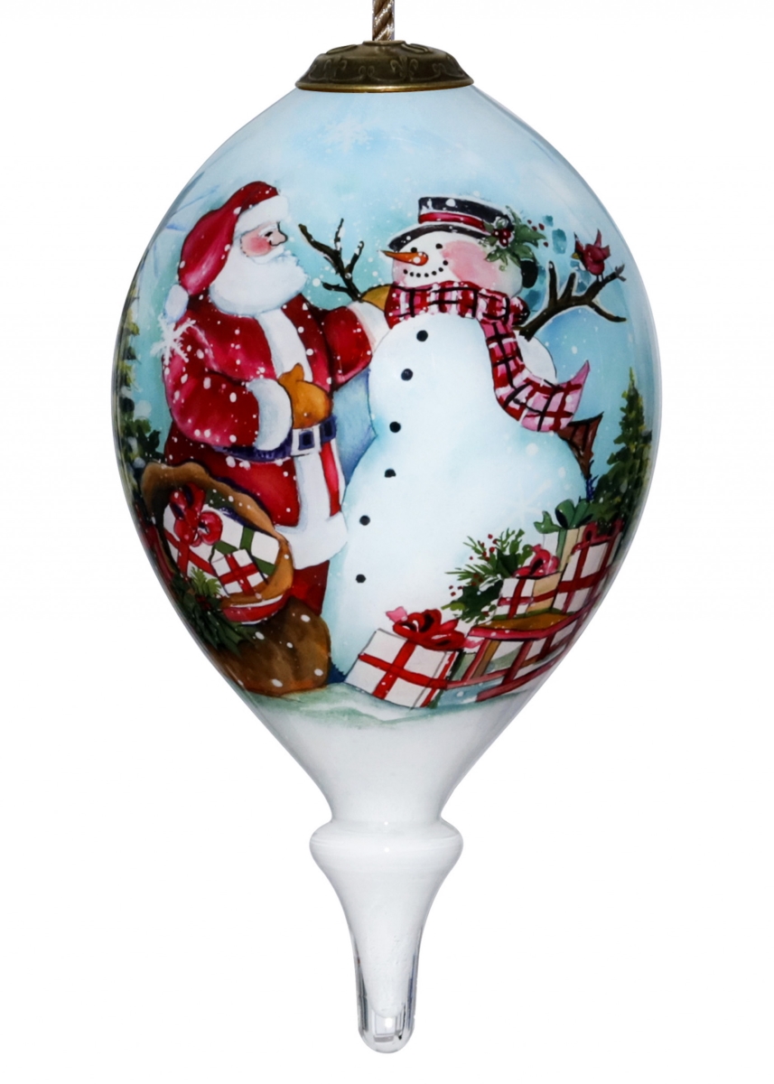 Picture of HomeRoots 477525 Christmas Santa & Snowman Hand Painted Mouth Blown Glass Ornament&#44; Multi Color