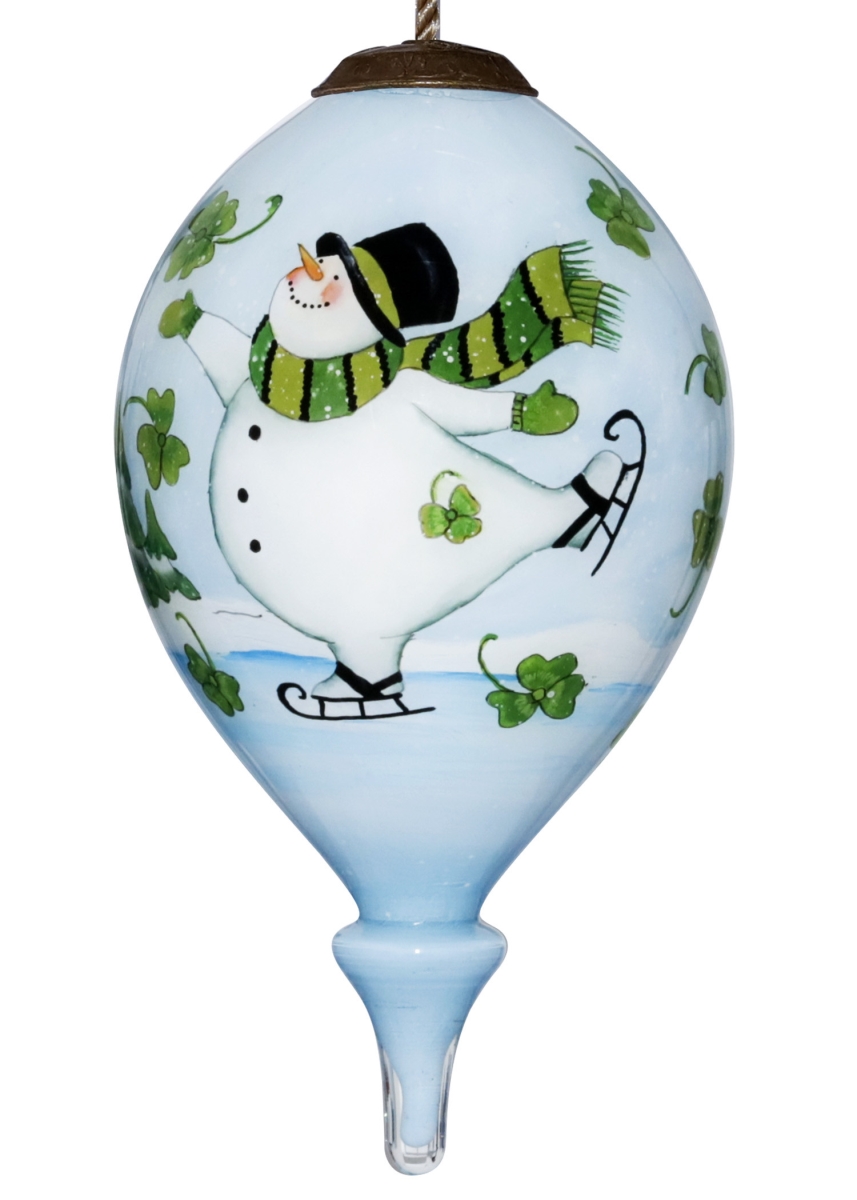 Picture of HomeRoots 477527 Ice Skating Shamrock Snowman Hand Painted Mouth Blown Glass Ornament, Multi Color