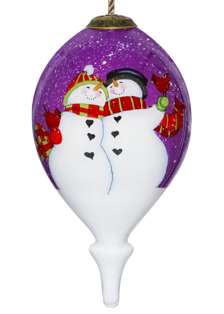 Picture of HomeRoots 477528 Amore Snowmen Hand Painted Mouth Blown Glass Ornament, Multi Color